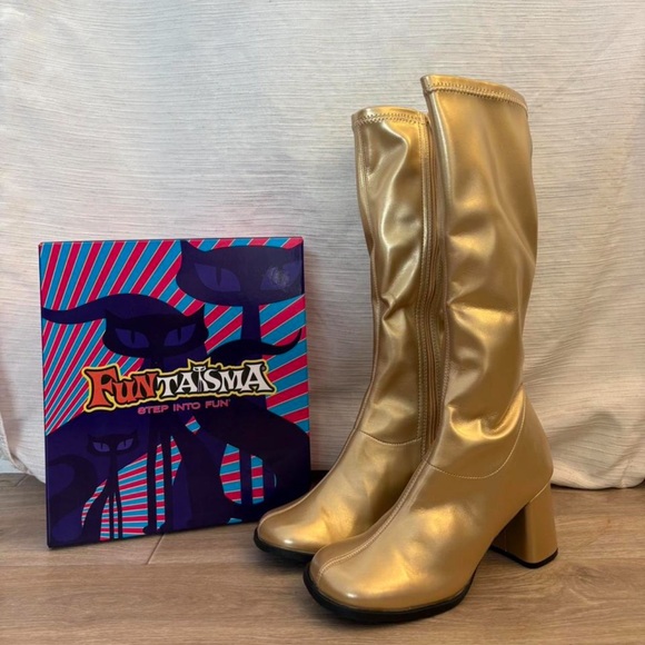 Funtasma Metallic Gold Knee-High Boots - Picture 1 of 8